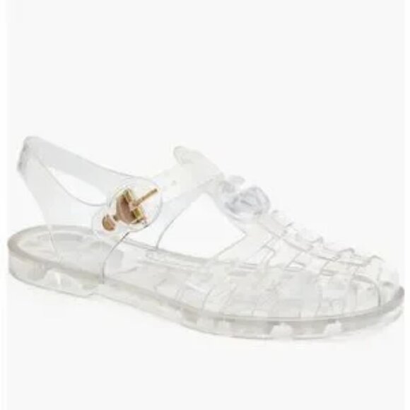 Womens Gucci Clear Jelly Buckle Closure Double GG Flat Slingback Sandals 38 US/8 - Picture 1 of 13